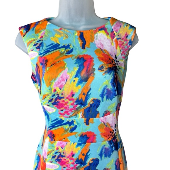 Tahari Arthur S. Levine Dress 4P Watercolor Floral Sheath Wedding Guest - Picture 3 of 10